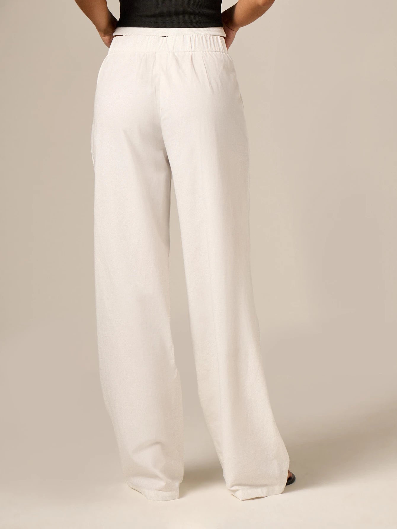Women's High Rise Wide Leg Linen Feel Palazzo Pants