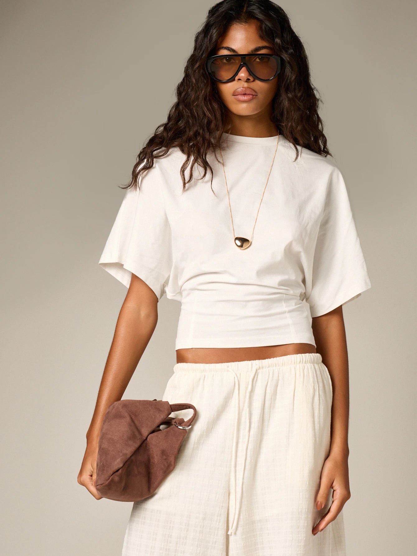 Ruched Cinched Crop T-Shirt With Flutter Sleeves shein