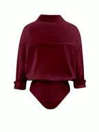 Women's Daily Casual Solid Color Minimalist Long Sleeve Shirt Bodysuit shein