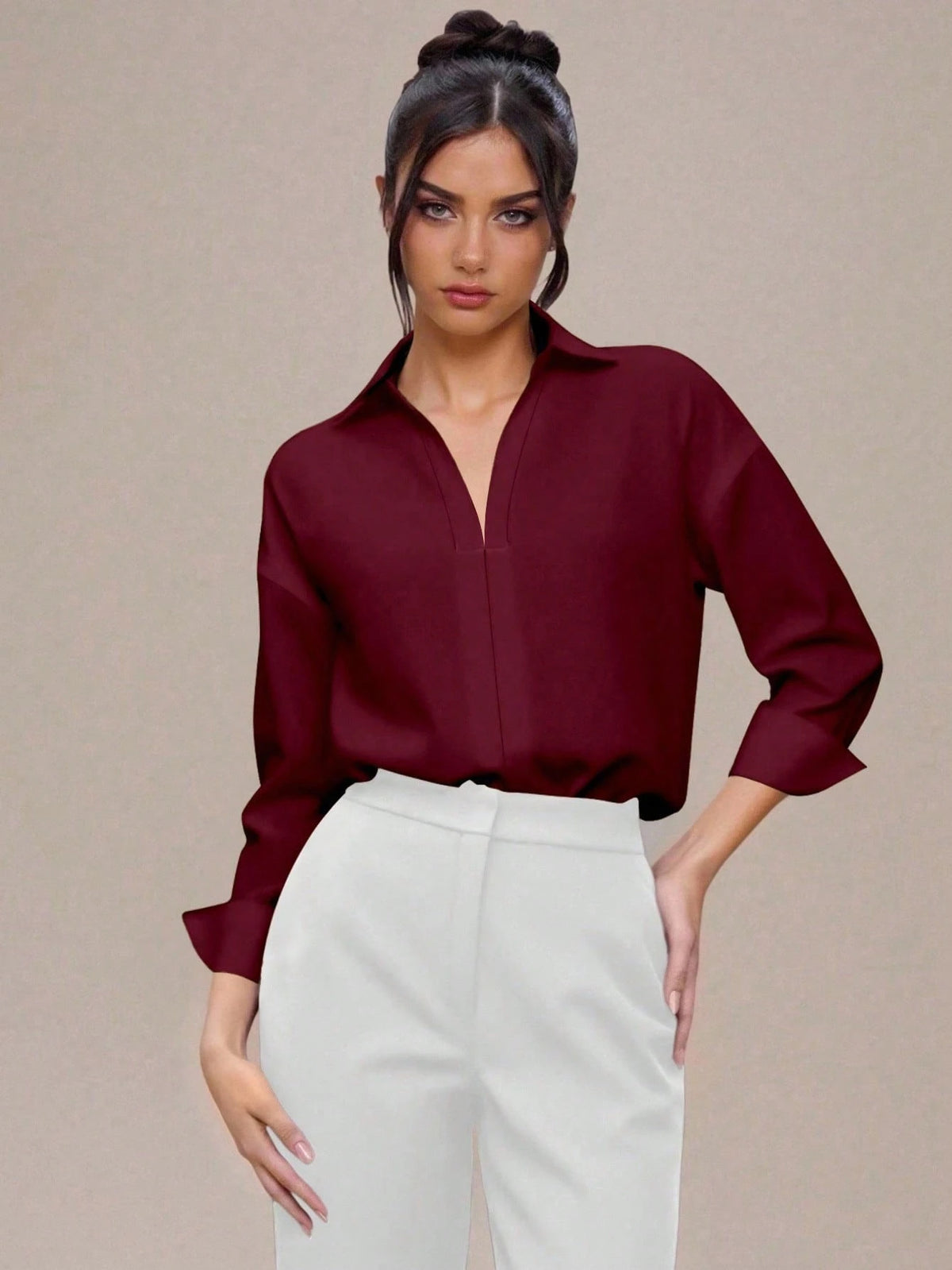 Women's Daily Casual Solid Color Minimalist Long Sleeve Shirt Bodysuit shein