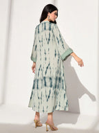 Tie Dye Notched Neckline Flounce Sleeve Arabian Modest Dress shein