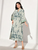 Tie Dye Notched Neckline Flounce Sleeve Arabian Modest Dress shein