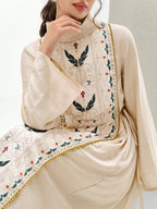 Women's Elegant Printed Patchwork Beaded Decorated Arabic Style Dress shein