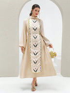 Women's Elegant Printed Patchwork Beaded Decorated Arabic Style Dress shein