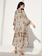 Tie Dye Notched Neckline Flounce Sleeve Arabian Modest Dress shein