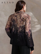 High-End Printed Long Sleeve Sheer Button-Up Casual Vacation Elegant Blouse