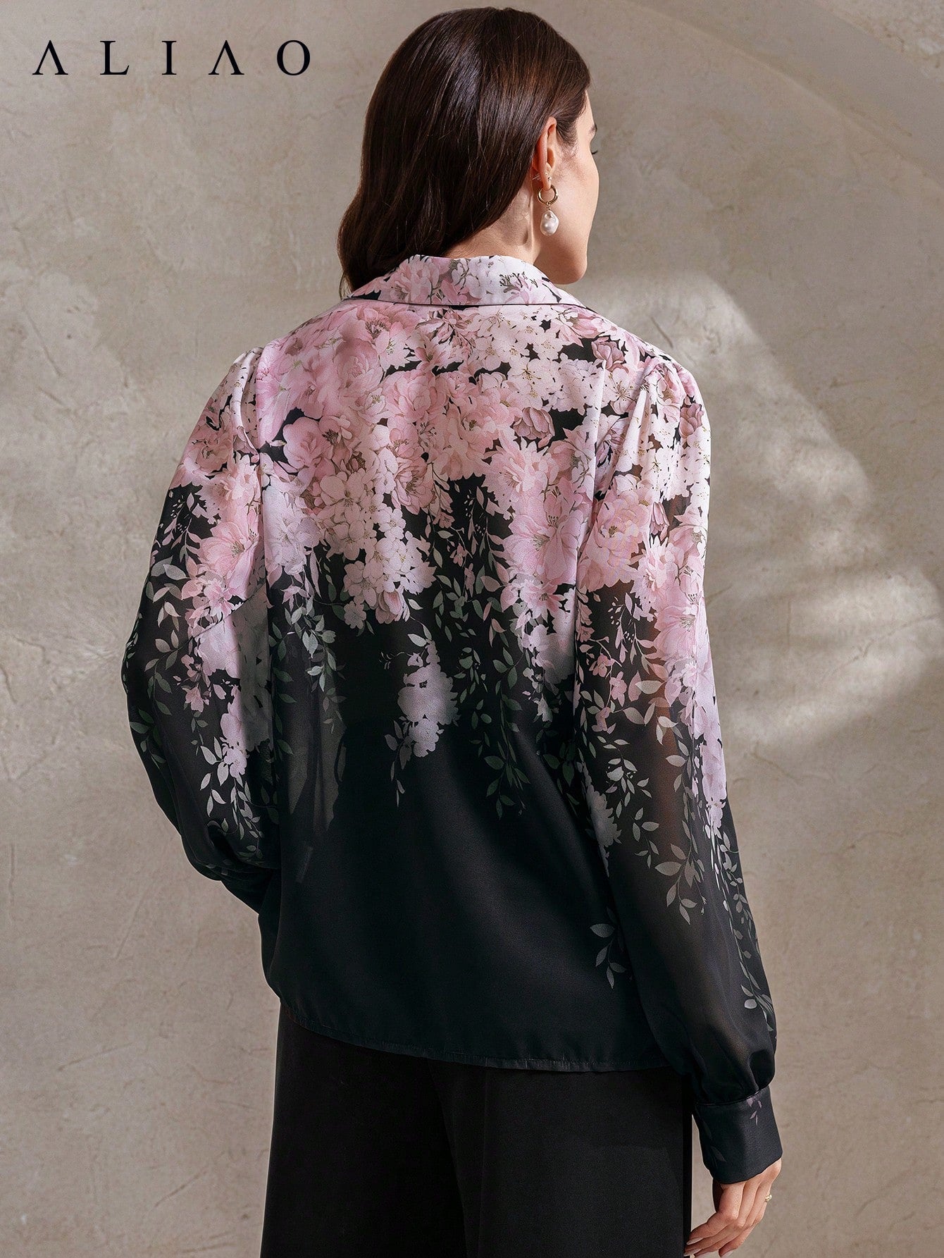 High-End Printed Long Sleeve Sheer Button-Up Casual Vacation Elegant Blouse