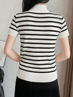 Women Casual Solid Color Turtleneck Slim Fit Short Sleeve Knit Top shein