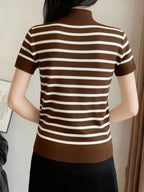 Women Casual Solid Color Turtleneck Slim Fit Short Sleeve Knit Top shein