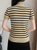Women Casual Solid Color Turtleneck Slim Fit Short Sleeve Knit Top shein