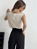 Aloruh Asymmetrical Neck Ruched Sleeveless Ladies Blouse shein