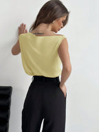 Aloruh Asymmetrical Neck Ruched Sleeveless Ladies Blouse shein