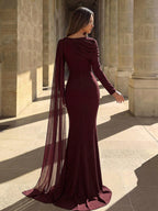 Aloruh Romantic Shawl With Draped Pleated Decor, Fishtail Hem Bridesmaid Dress shein