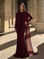 Aloruh Romantic Shawl With Draped Pleated Decor, Fishtail Hem Bridesmaid Dress shein
