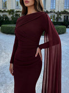 Aloruh Romantic Shawl With Draped Pleated Decor, Fishtail Hem Bridesmaid Dress shein