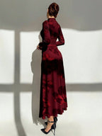 Tie Dye Floral Mesh Print Party Long Sleeve Fitted Dress shein