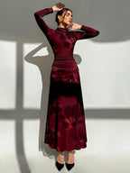 Tie Dye Floral Mesh Print Party Long Sleeve Fitted Dress shein