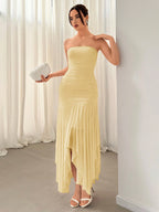 Aloruh Ladies' Asymmetrical Hem Ruffle Trim Dating & Wedding Season Dress shein