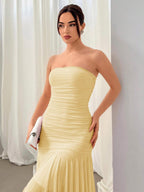 Aloruh Ladies' Asymmetrical Hem Ruffle Trim Dating & Wedding Season Dress shein