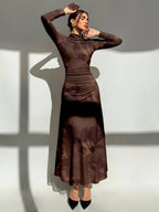 Tie Dye Floral Mesh Print Party Long Sleeve Fitted Dress shein