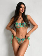 Embroidered Lace-Up Women's Lingerie Set shein