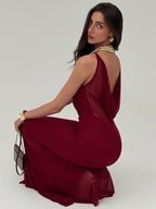 Spaghetti Strap Bodycon Backless V-Neck Long Mesh Women Dress shein