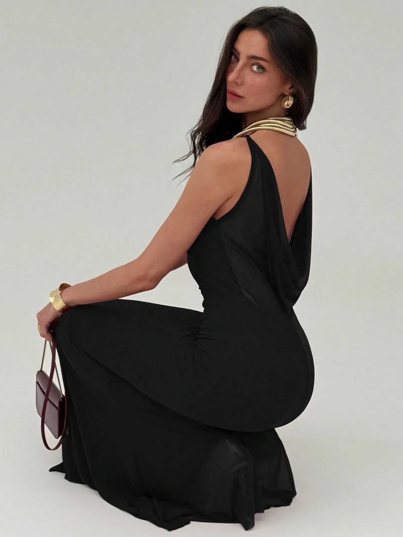 Spaghetti Strap Bodycon Backless V-Neck Long Mesh Women Dress shein