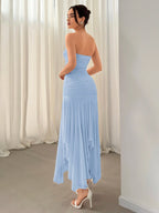 Aloruh Ladies' Asymmetrical Hem Ruffle Trim Dating & Wedding Season Dress shein