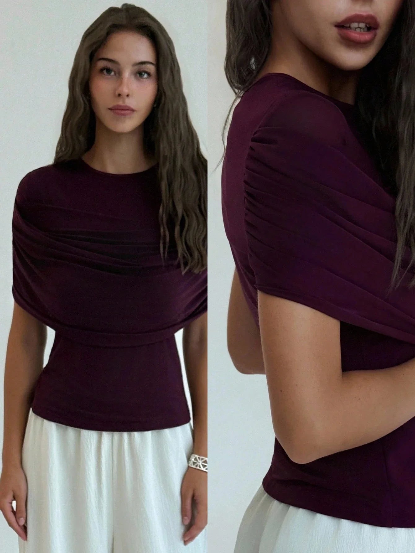 Women's Elegant Solid Color Ruched Fitted Top shein