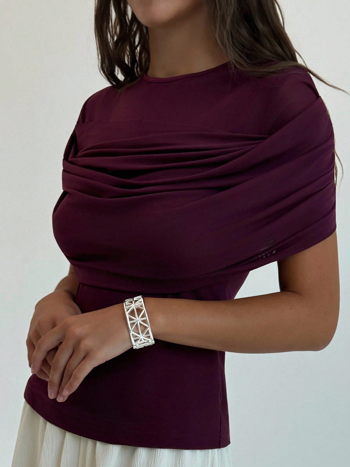 Women's Elegant Solid Color Ruched Fitted Top shein