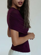 Women's Elegant Solid Color Ruched Fitted Top shein