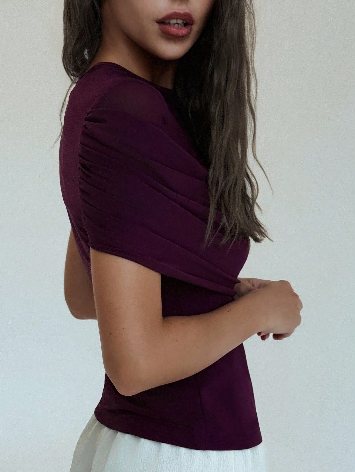 Women's Elegant Solid Color Ruched Fitted Top shein