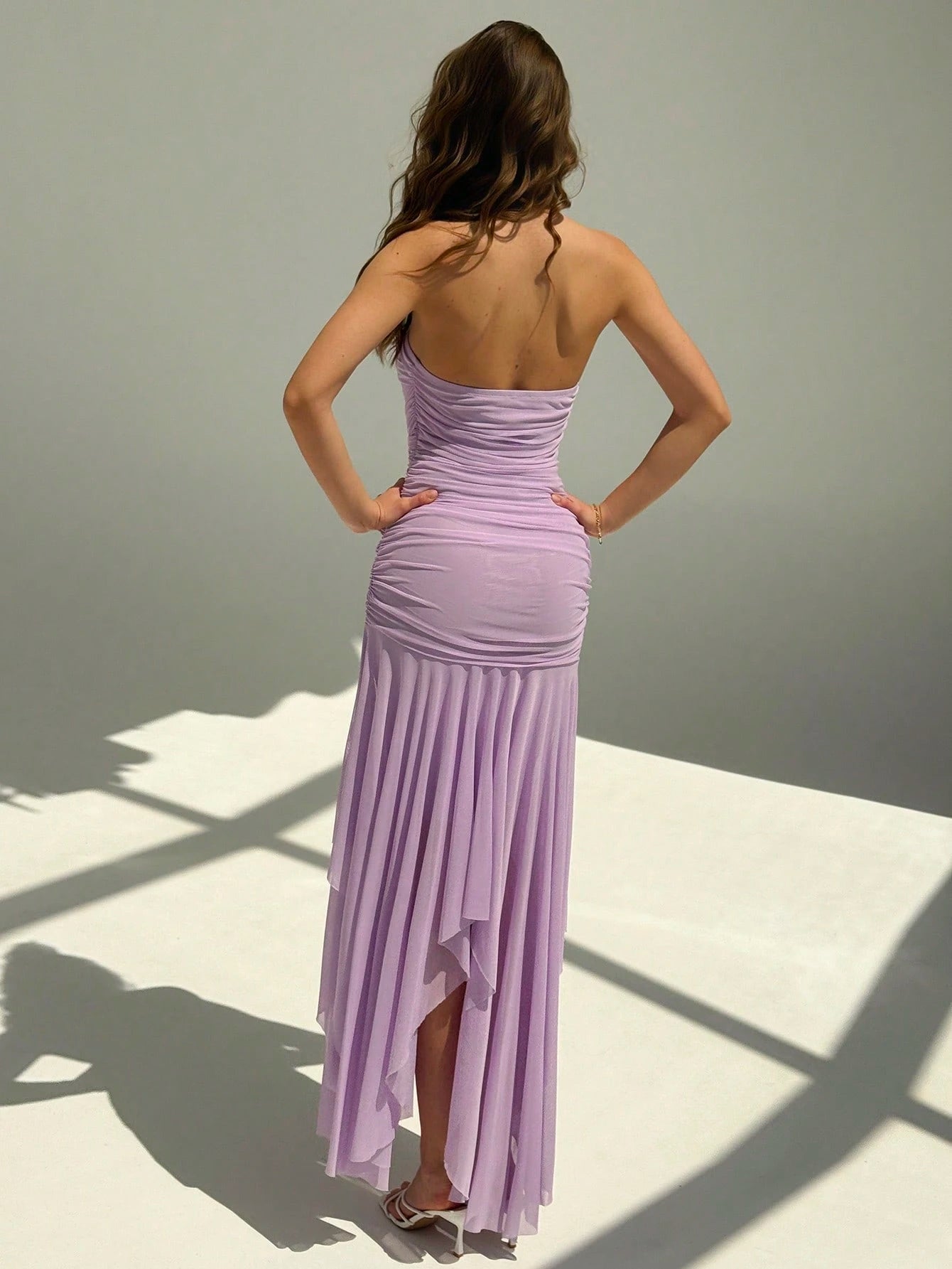 Aloruh Ladies' Asymmetrical Hem Ruffle Trim Dating & Wedding Season Dress