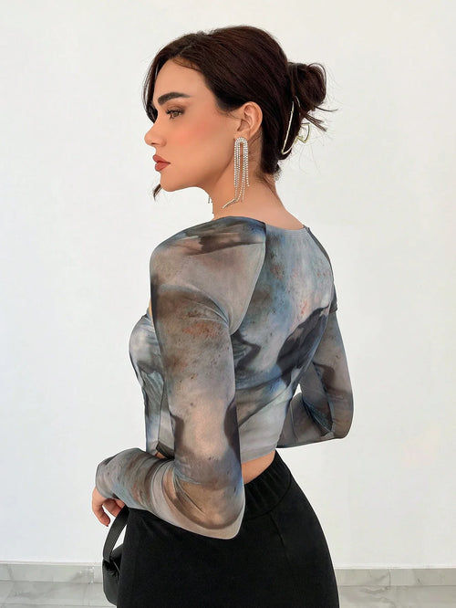 Women's Tie-Dye Asymmetrical Hem T-Shirt shein