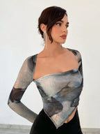 Women's Tie-Dye Asymmetrical Hem T-Shirt shein