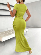 Elegant Asymmetrical Shoulder Frill Cut Short Top And Mermaid Skirt Set shein