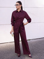 2pcs/Set Women's Cinched Waist Korean Retro Style Shirt And Pants