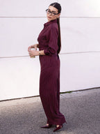 2pcs/Set Women's Cinched Waist Korean Retro Style Shirt And Pants