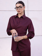 2pcs/Set Women's Cinched Waist Korean Retro Style Shirt And Pants