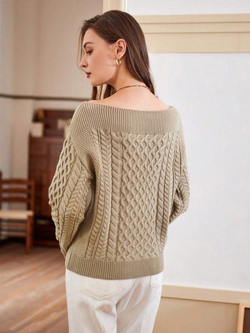 Anewsta Cable Knit Off Shoulder Sweater With Slash Collar shein