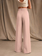 Anewsta Women Solid Color Pleated High Waist Straight Leg Palazzo Pants shein
