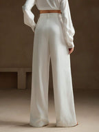 Anewsta Women Solid Color Pleated High Waist Straight Leg Palazzo Pants shein