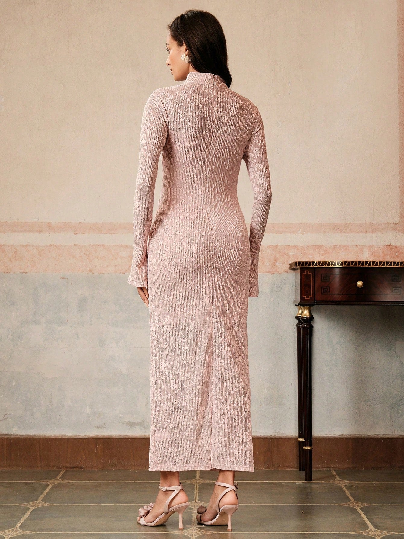 Anewsta Sexy And Elegant Apricot Long Dress With Cinched Waist Design shein