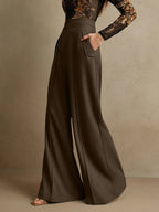 Elegant High-Waisted Flared Leg Double-Button Suit Pants shein