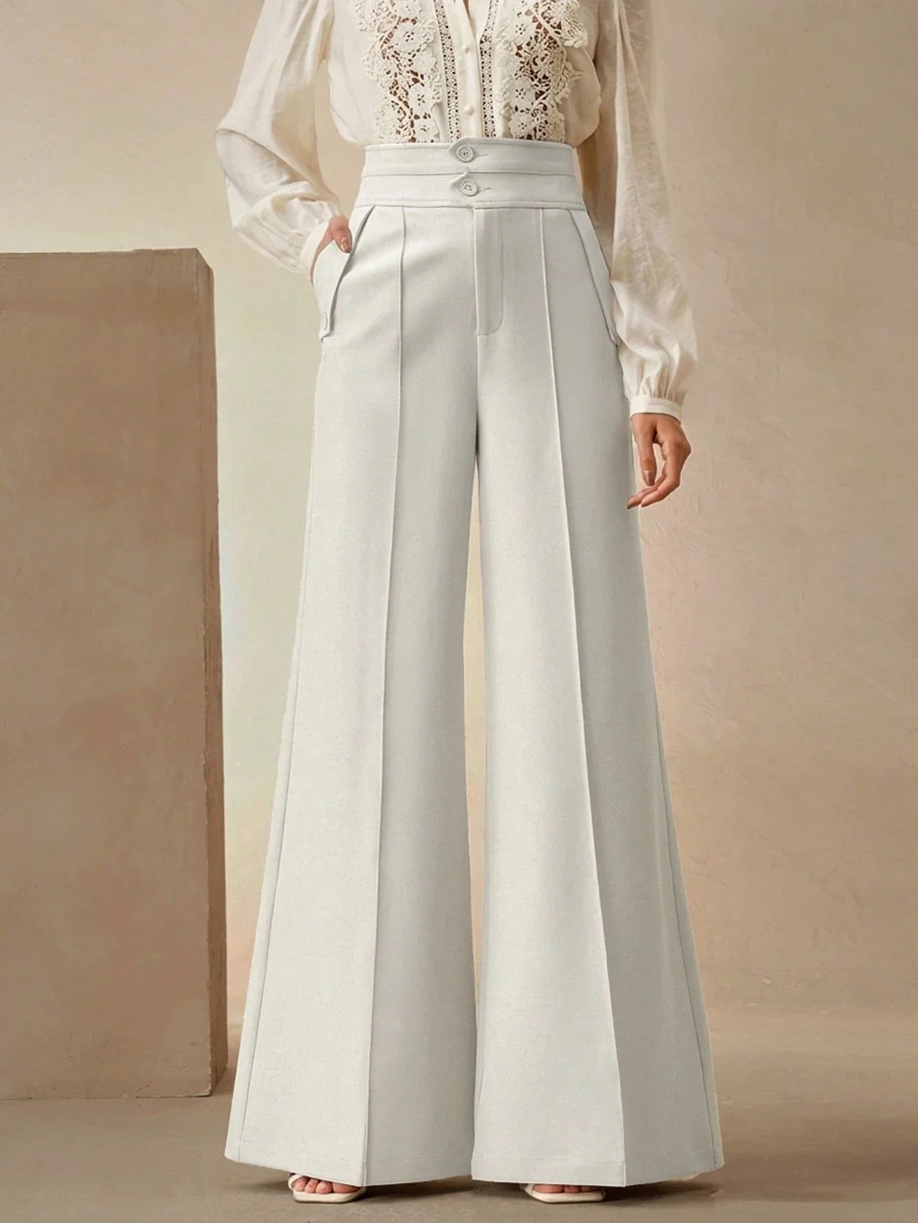 Elegant High-Waisted Flared Leg Double-Button Suit Pants shein