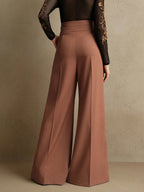 Elegant High-Waisted Flared Leg Double-Button Suit Pants shein