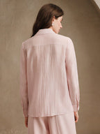 Elegant Hand-Beaded Sequin Decor Loose Fit Semi-Sheer Collared Blouse shein