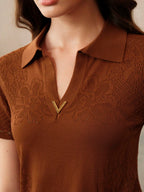 Elegant & Dignified V-Neck Embroidered Floral Hollow Out Knit Top shein