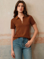 Elegant & Dignified V-Neck Embroidered Floral Hollow Out Knit Top shein