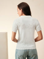 Elegant & Dignified V-Neck Embroidered Floral Hollow Out Knit Top shein